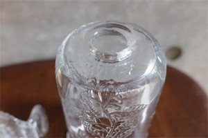 アメリカ　MOSSER GLASS （モッサーグラス）製　キャンドルホルダー　ヒイラギ柄　４