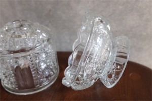 アメリカンヴィンテージ　ガラス製キャンドルホルダー　カバー付きフェアリーランプ　無色極大　３